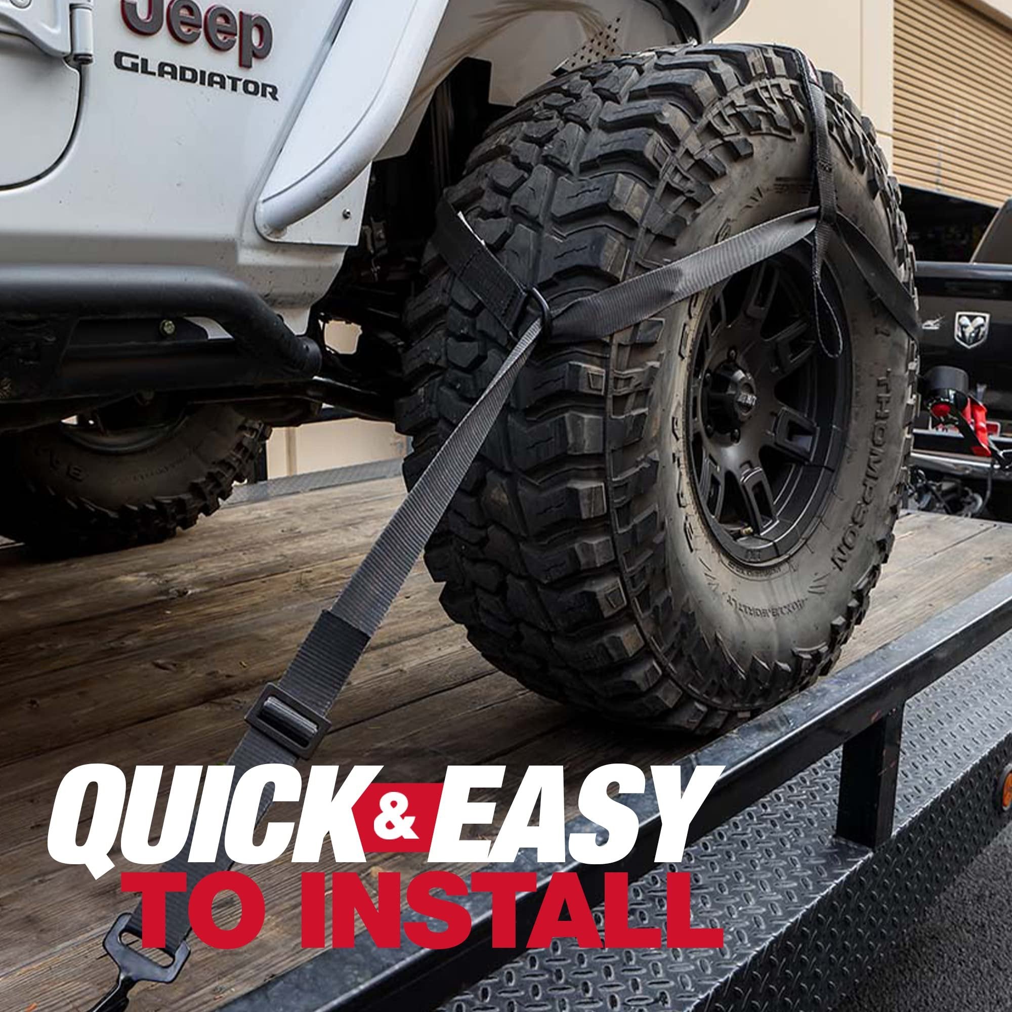 SpeedStrap Heavy Duty Tire Straps Bonnet Kit - Wheel Tie Down Straps for Hauling Jeeps, Trucks, UTV, Car to Trailer, Adjustable Wheel Straps with Ratchet fit 28"-40" Tires