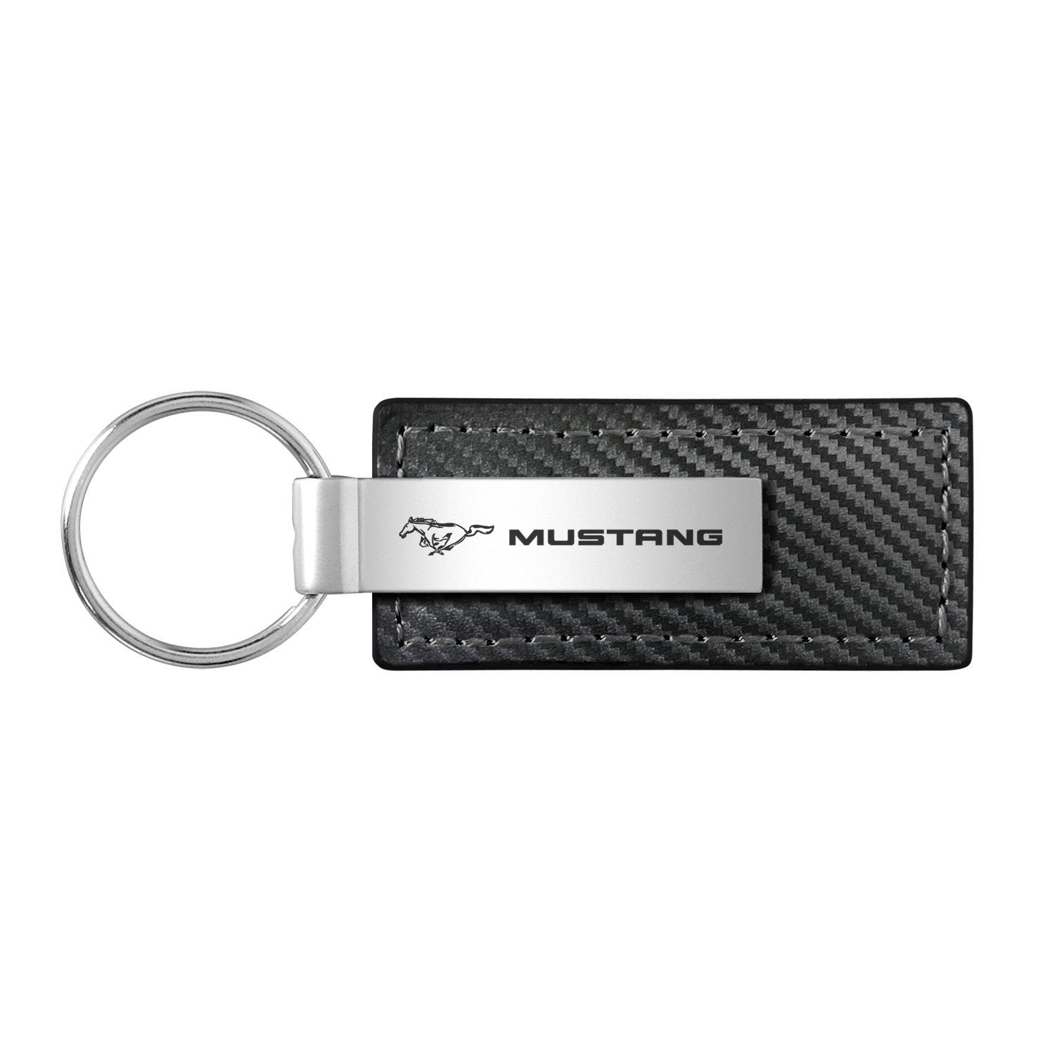Au-TOMOTIVE GOLD Carbon Fiber Rectangular Leather Key Chain for Ford Mustang (Black)