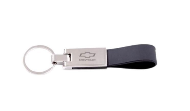 Chevrolet Bowtie Metal Leather Strap Keychain - Chevy Split Ring Key Chain
