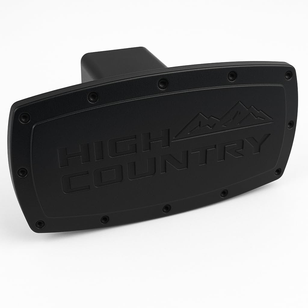 Chevy High Country Hitch Cover Plug - Black Billet Aluminum with Gloss Black Logo - USA Made for Chevrolet Silverado 1500, Silverado 2500HD, Tahoe, Suburban