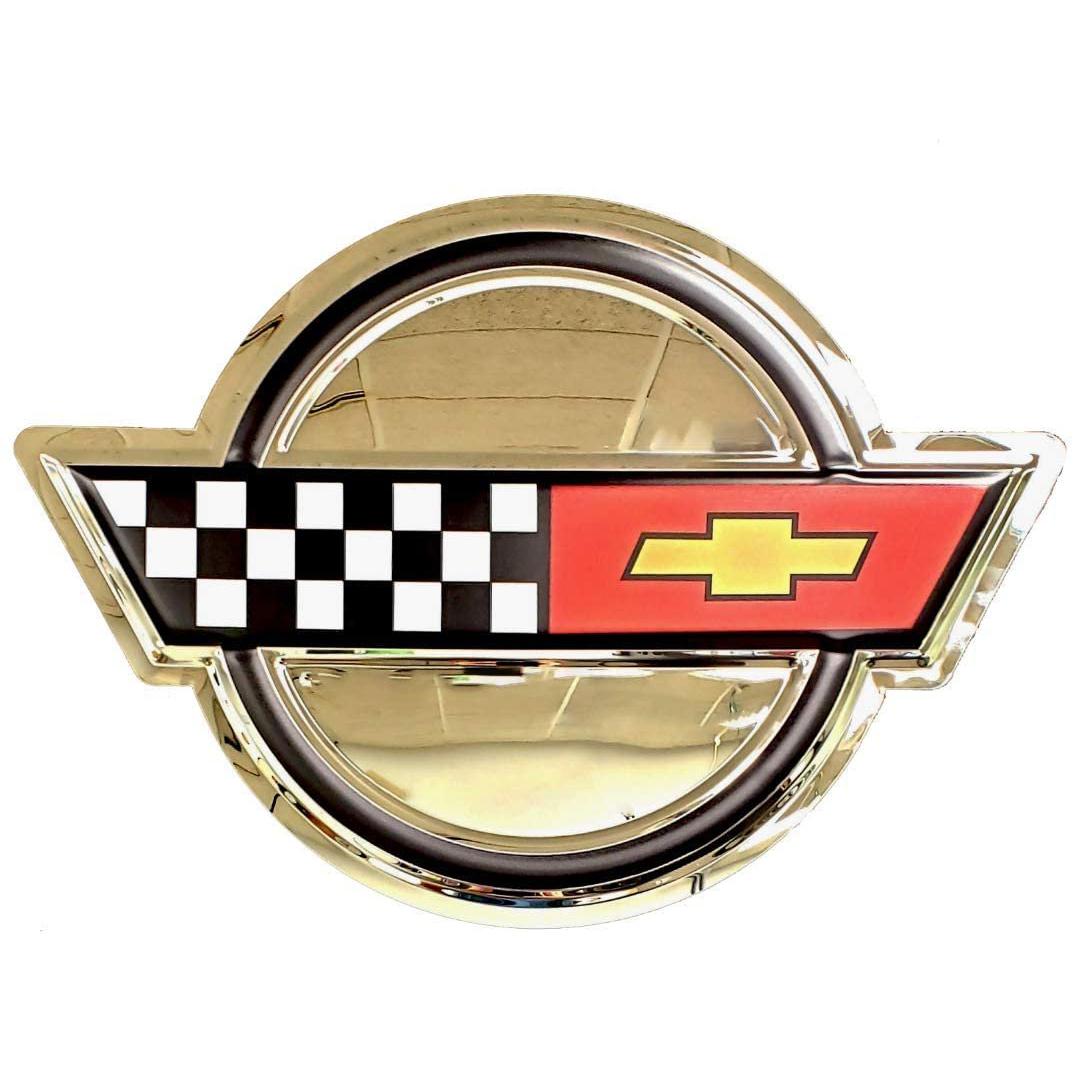 C4 Corvette Crossed Flags Stainless Steel Wall Hanging Sign - Chrome : 23" x 16"