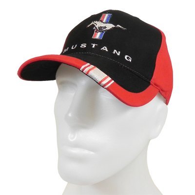 Mustang Running Horse Tri-Bar Black Red Stripe Baseball Cap
