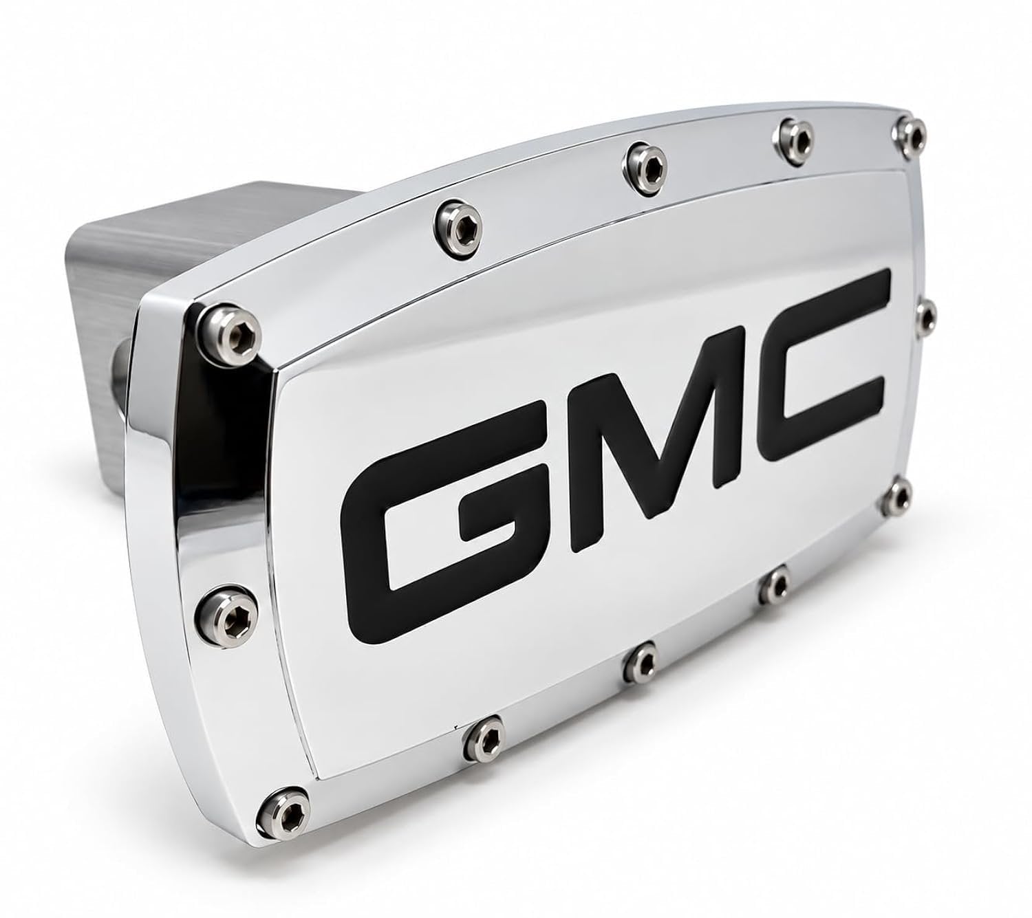 SR1 Performance USA GMC Billet Aluminum Trailer Hitch Cover Chrome with Black CNC Engraved Logo - 2" Rectangle Receiver Plug - Made in USA - Fits GMC Trucks & SUVs