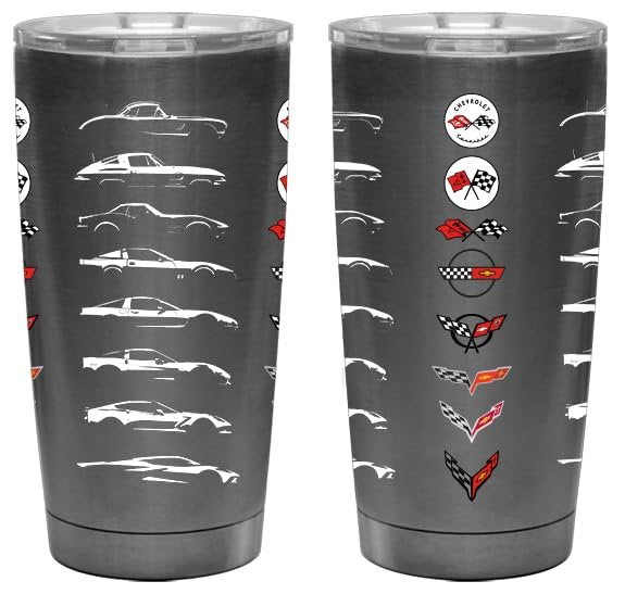 SR1 Performance C1-C8 Corvette Generations Gesture 20 oz Insulated Tumbler - Officially Licensed Chevrolet Coffee Mug Tumbler