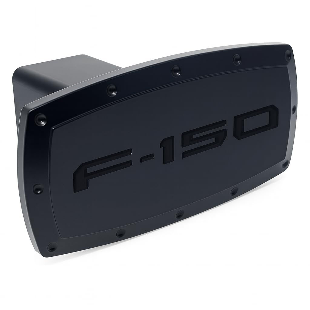 F150 Hitch Cover Plug - Black Billet Aluminum with Gloss Black Logo - USA Made for Ford F-150