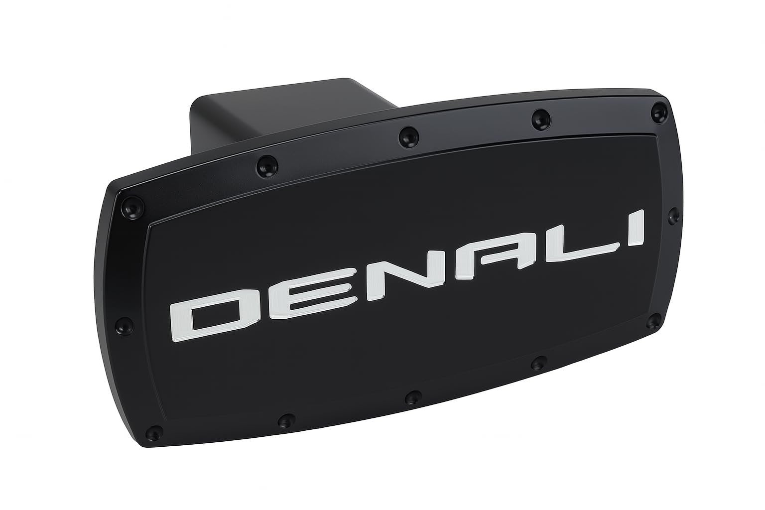 GMC Denali Hitch Cover Plug - Black Billet Aluminum with Silver Logo - USA Made