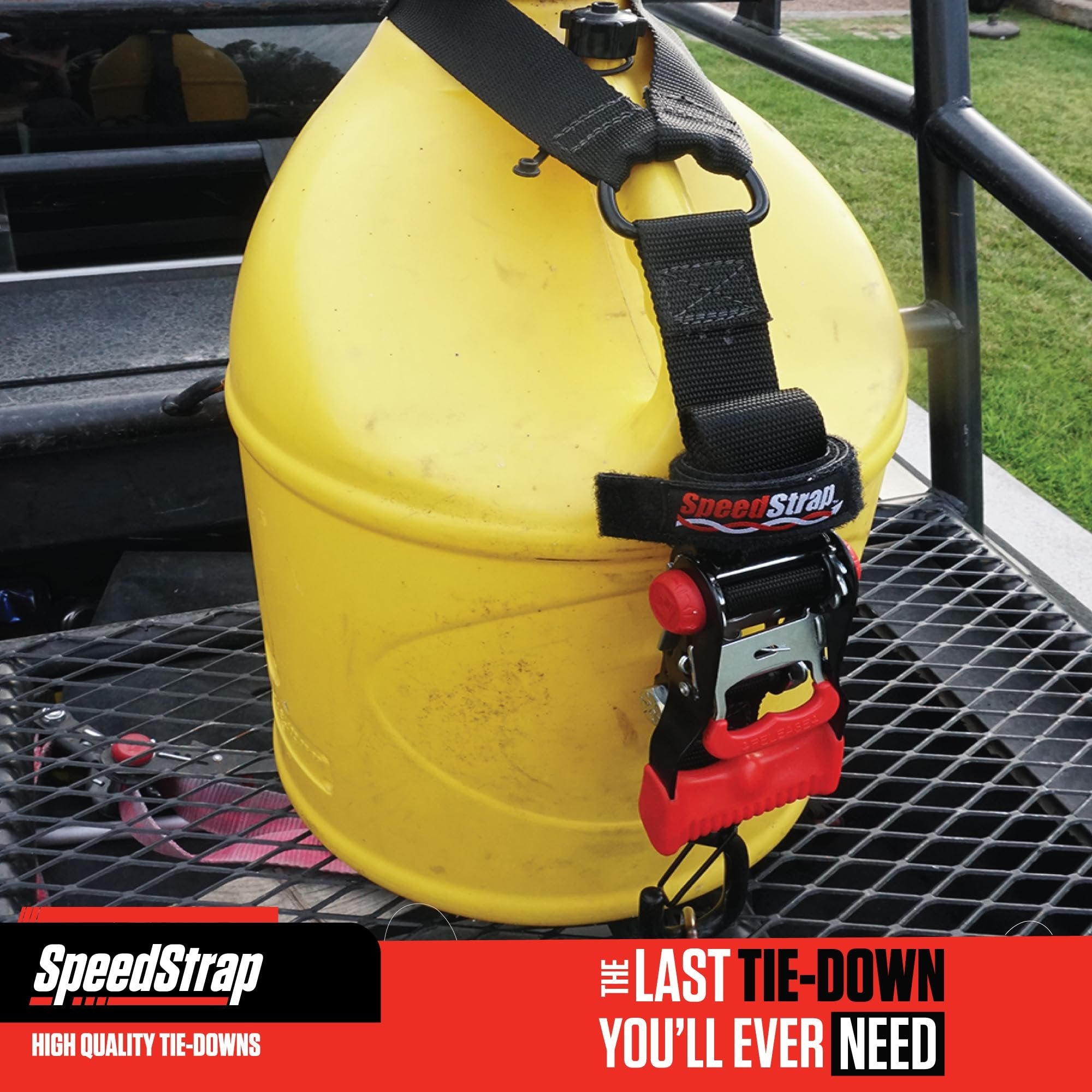 SpeedStrap Fuel Jug Tie Down. Ideal for Gas Cans, Dump Cans, Utility Jugs & Jerry Cans. Fits Most 2.5, 5 & 10 Gallon containers. - Black (1 Tie Down)