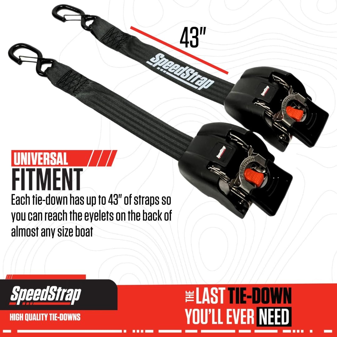 2" x 43" Retractable Marine Transom Tie-Down Straps with Snap S-Hooks - Heavy Duty Tie-Downs for Secure Transport - Universal Fit for Marine Vessels (2 Pack) (Stainless Steel - 1,800 lbs)