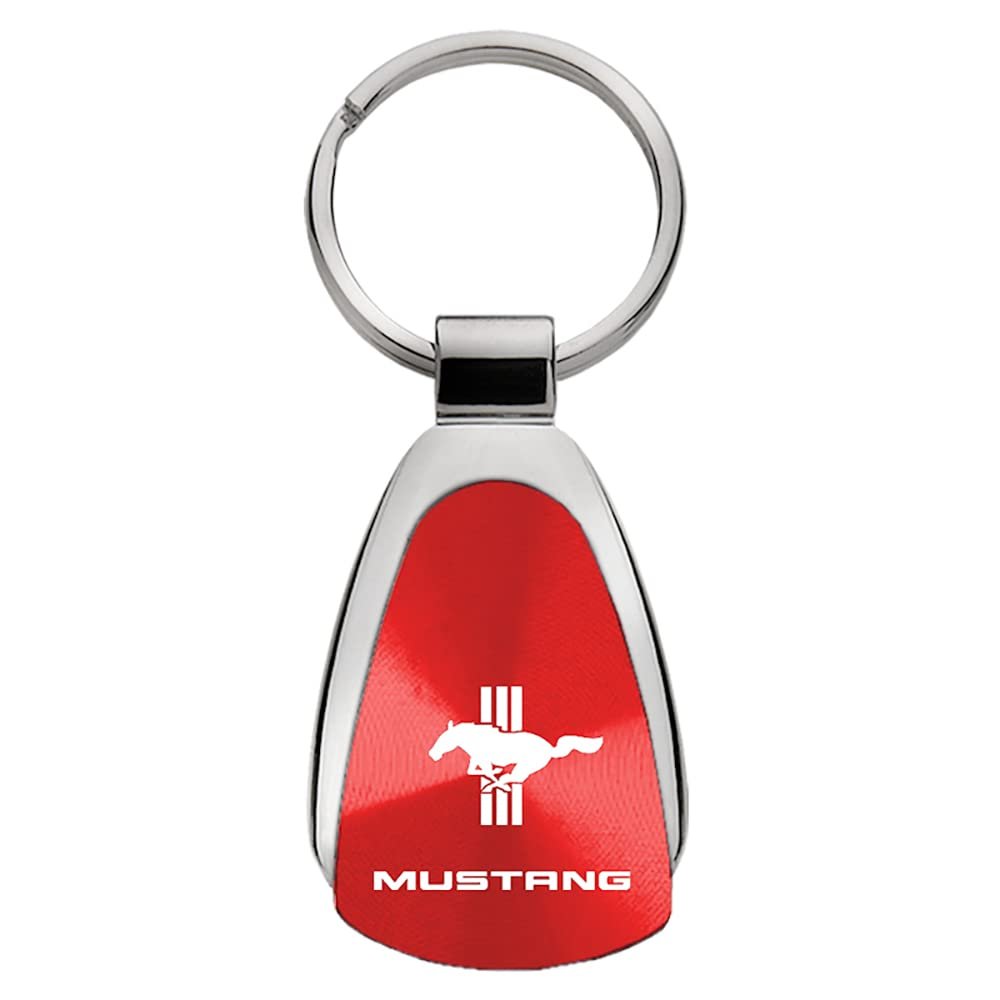 Au-TOMOTIVE GOLD, INC. Officially Licensed Red Teardrop Key Chain for Ford Mustang Tri-Bar