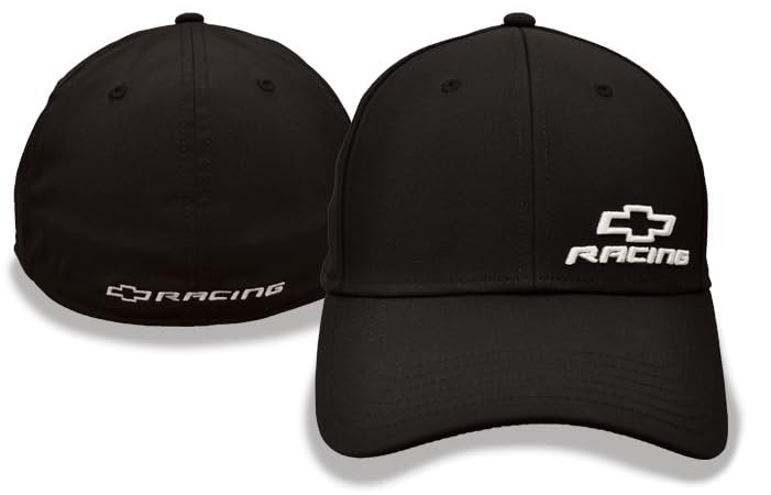 Chevrolet Racing Flex Fit Hat - Chevy Stretch Fit Structured Cap - Officially Licensed by GM Black