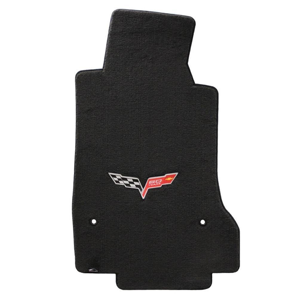 Lloyds Velourtex Floor Mats - 60th Anniversary in Cross Flags : 2007.5-2013 C6, Z06, Grand Sport & ZR1- Ebony - Set of 2