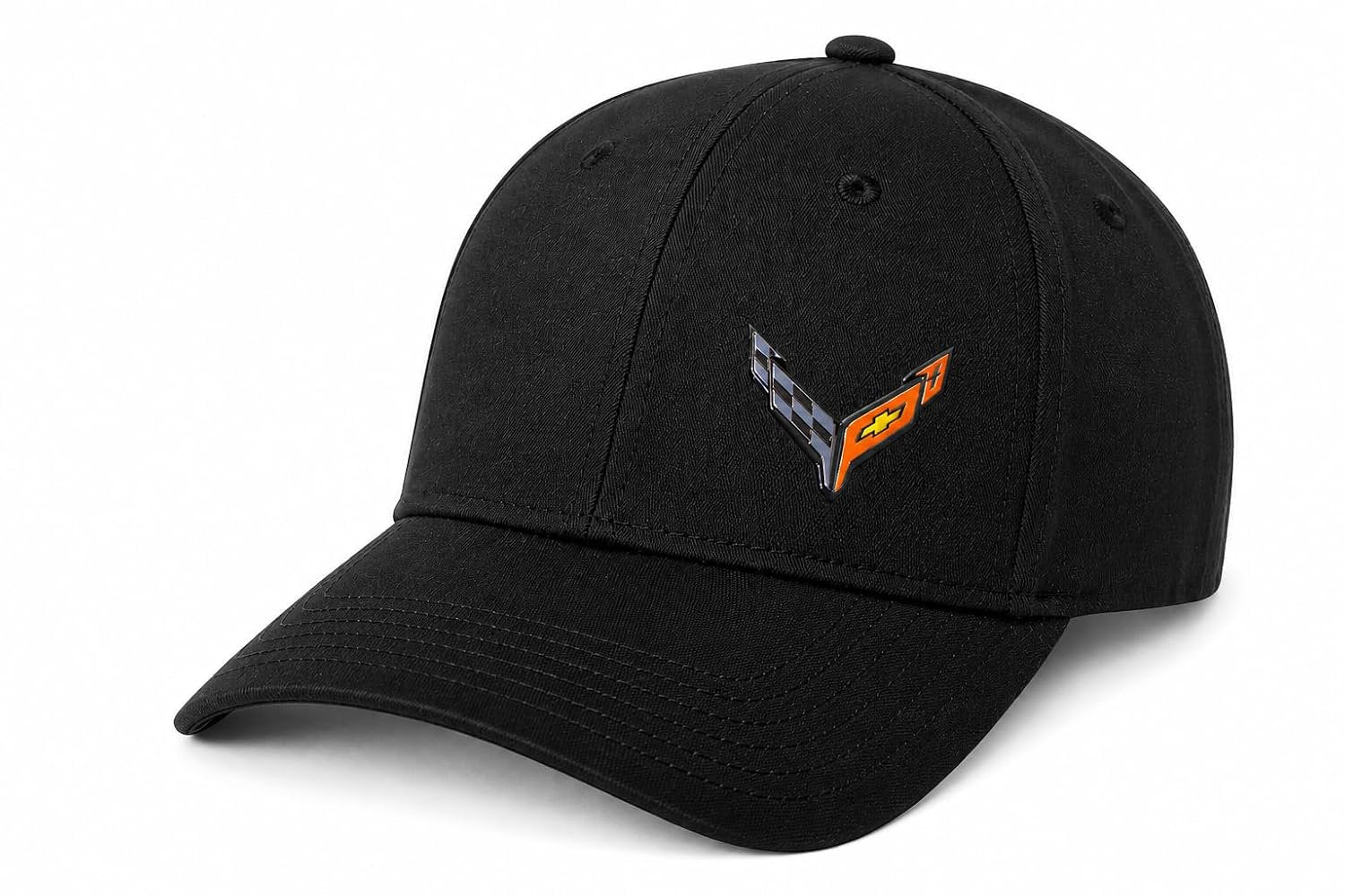 Next Gen Corvette C8 Fitted Cap – Sonic Weld Carbon Black Crossed Flags Logo Hat – w/ Corvette Rear Logo