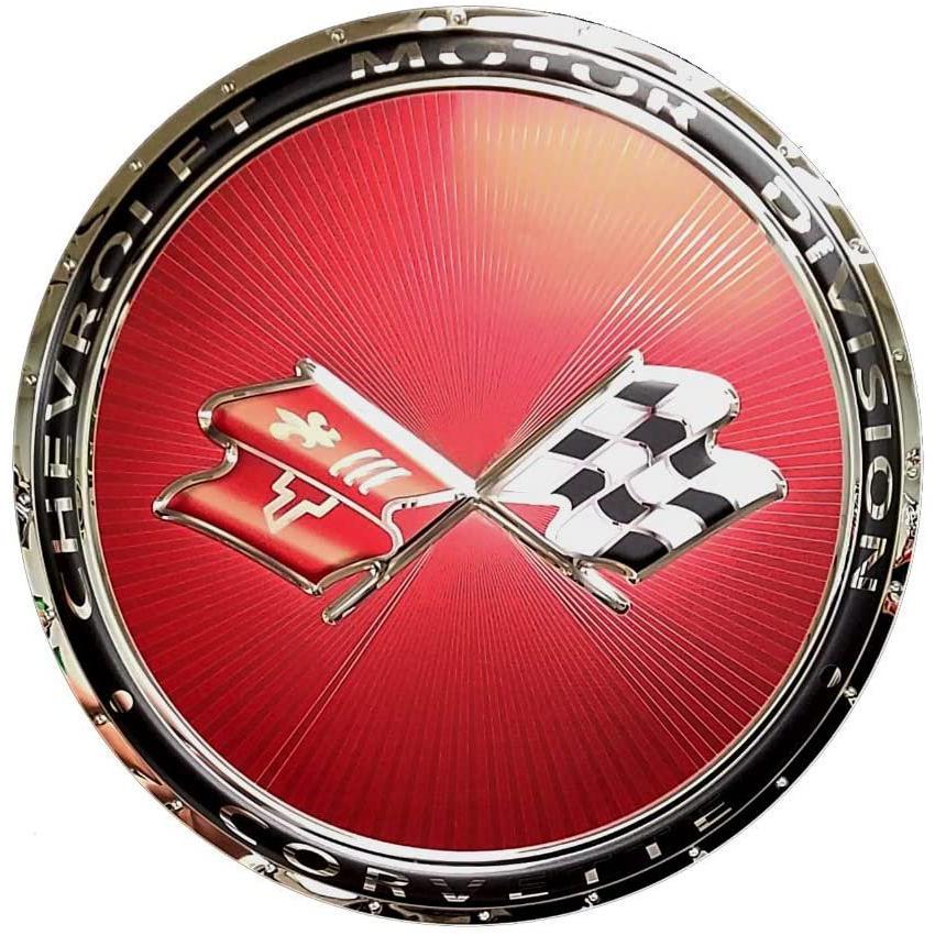 1968-1982 C3 Corvette Crossed Flags Stainless Steel Wall Hanging Sign - 22"