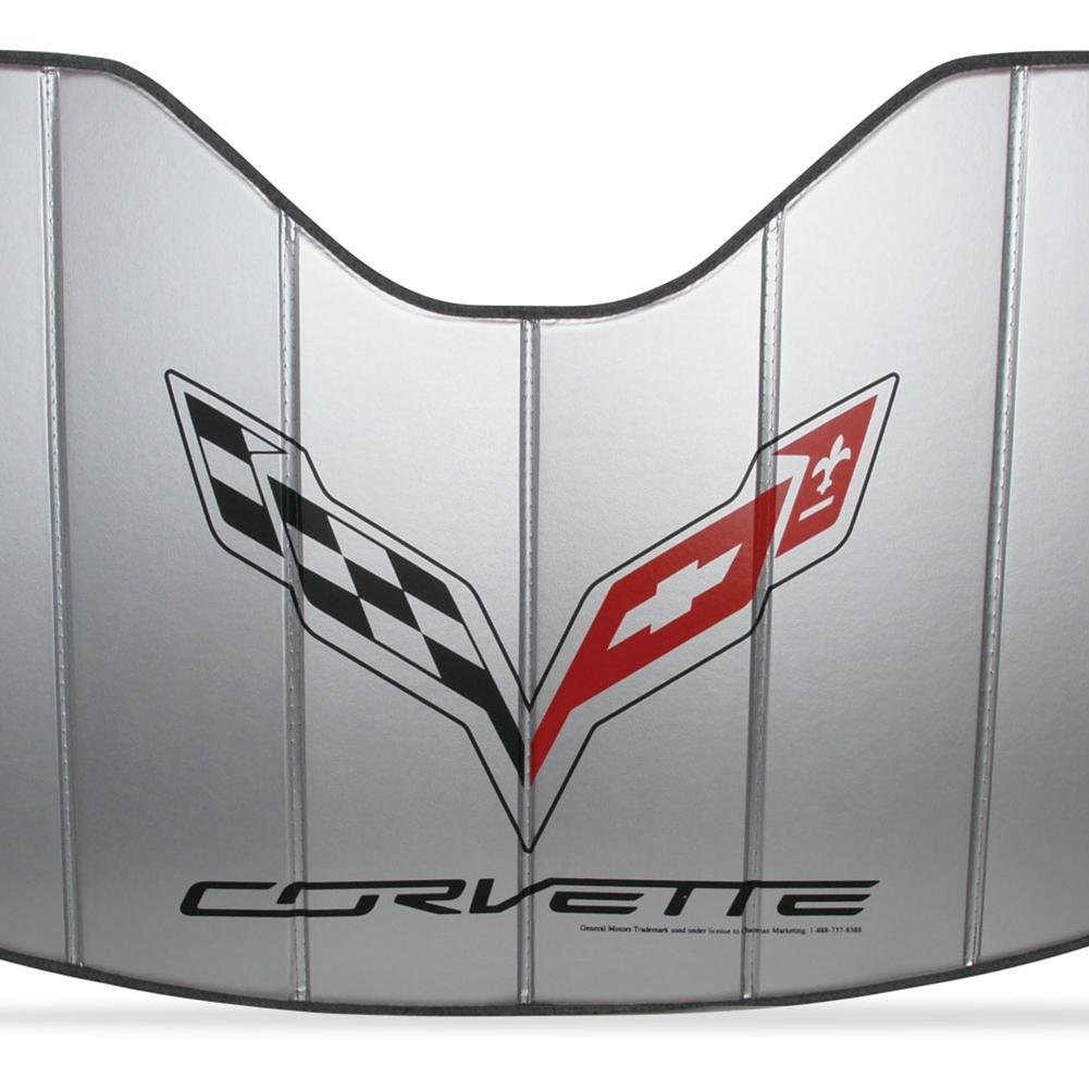 West Coast Corvette 27170300 Corvette Logo Accordion Style Sunshade - Insulated Silver : C7 Stingray, Z51, Z06, Grand Sport-SR1 Performance