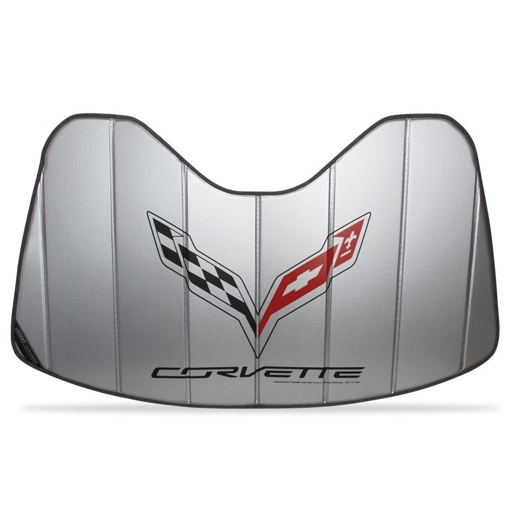 West Coast Corvette 27170300 Corvette Logo Accordion Style Sunshade - Insulated Silver : C7 Stingray, Z51, Z06, Grand Sport-SR1 Performance