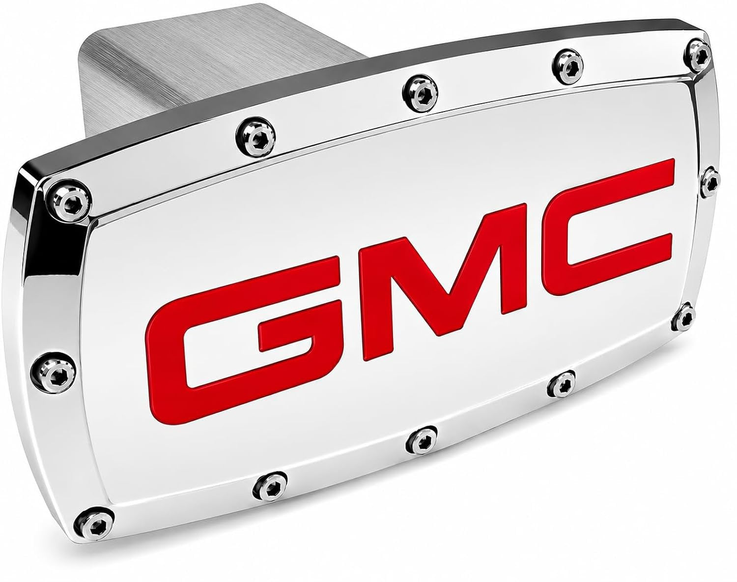 SR1 Performance USA GMC Billet Aluminum Trailer Hitch Cover Chrome with Red CNC Engraved Logo - 2" Rectangle Receiver Plug - Made in USA - Fits GMC Trucks & SUVs