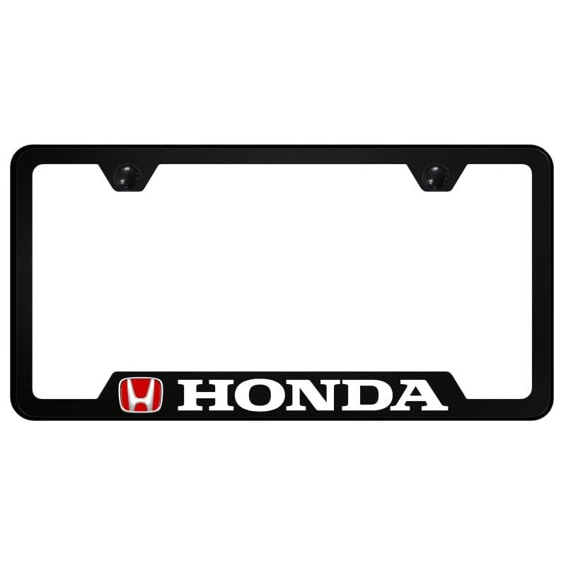 Au-TOMOTIVE GOLD, INC. Officially Licensed UV Print Logo on Black Polycarbonate Notched License Plate Frame for Honda (Red)