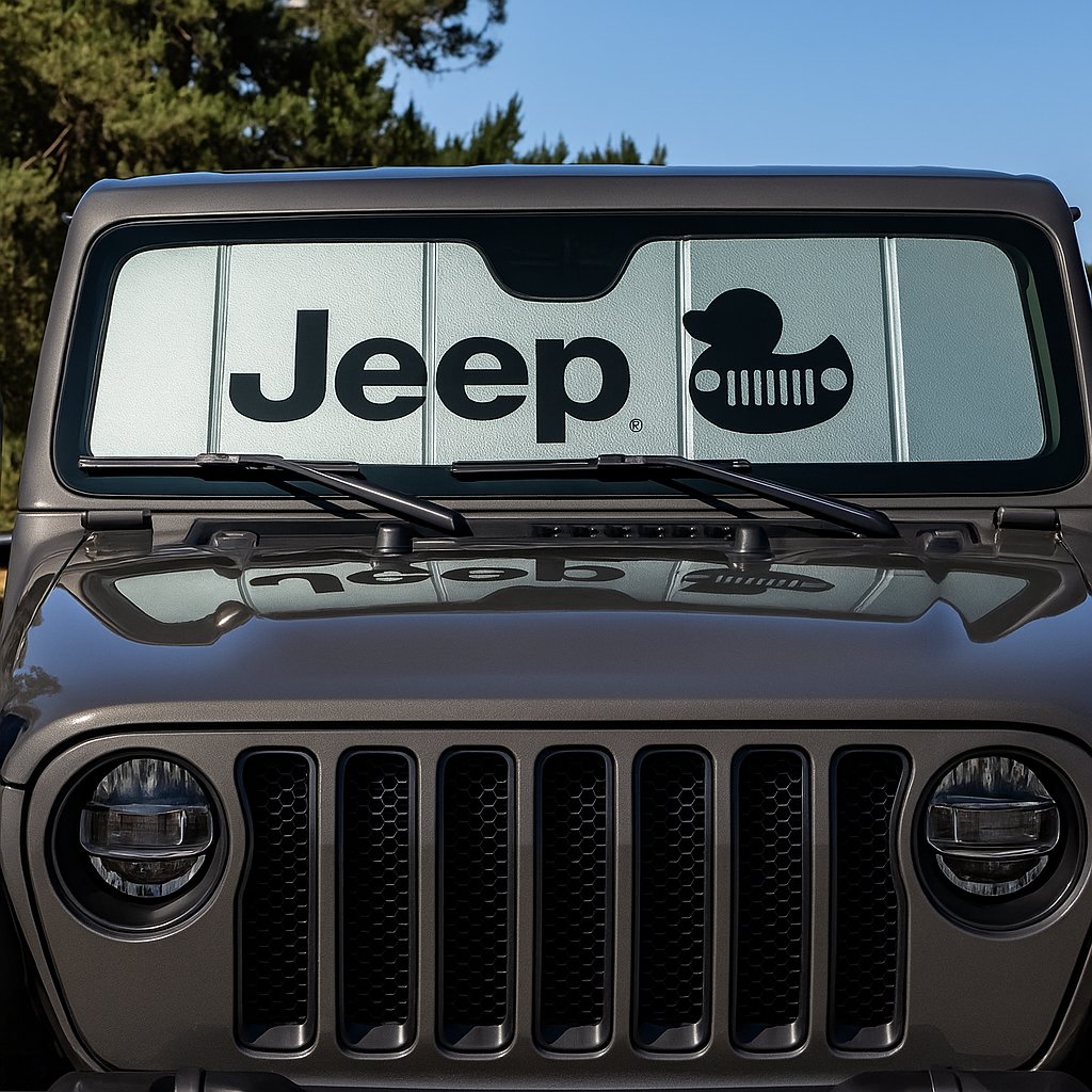 Jeep Accordion Style Sunshade - Insulated Silver Windshield Sun Shade with Logo Foldable