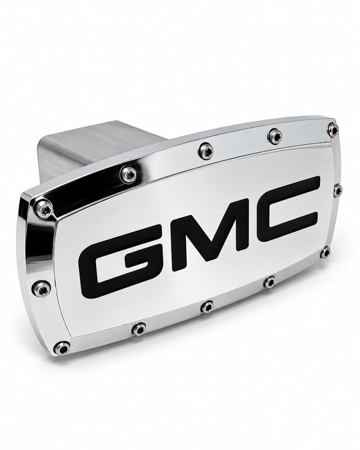 SR1 Performance USA GMC Billet Aluminum Trailer Hitch Cover Chrome with Black CNC Engraved Logo - 2" Rectangle Receiver Plug - Made in USA - Fits GMC Trucks & SUVs