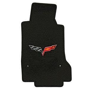 2008-2012 Corvette Ebony Black Floor Mats - Crossed Flags Logo