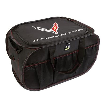 SR1 Performance C8 Corvette Pop Up Trunk Organizer - Black - Trunk Storage Organization Caddy with Embroidered Logo 2020-2025 Corvettes