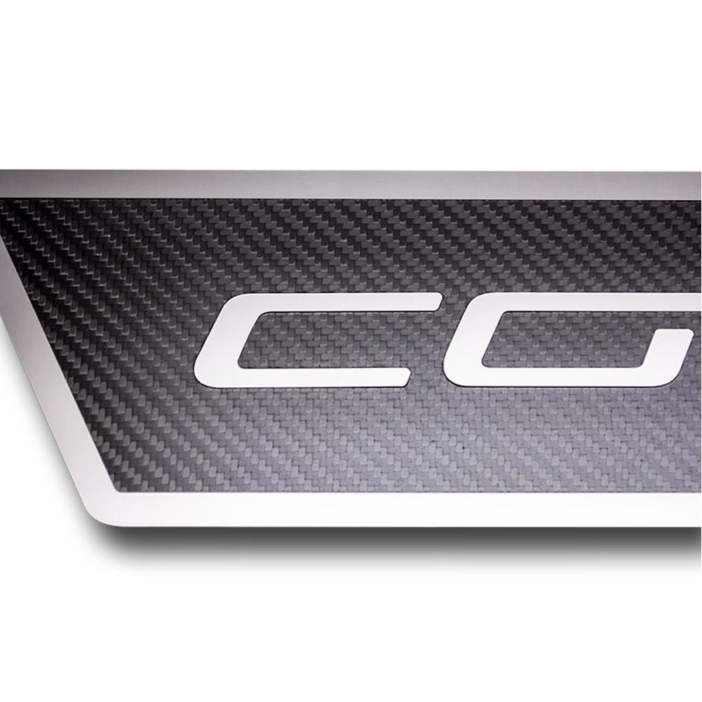 C6 Corvette Door Sill Plates - Stainless Steel Corvette Script with Carbon Fiber Overlay