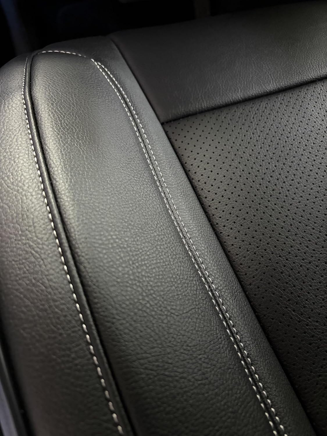 Custom Fit Seat Covers for 2007-2018 Jeep Wrangler JK 4 Door – Front & Rear Set of 4, Premium Artificial Leather w/ Embroidered Logos (All Black (White Stitching)