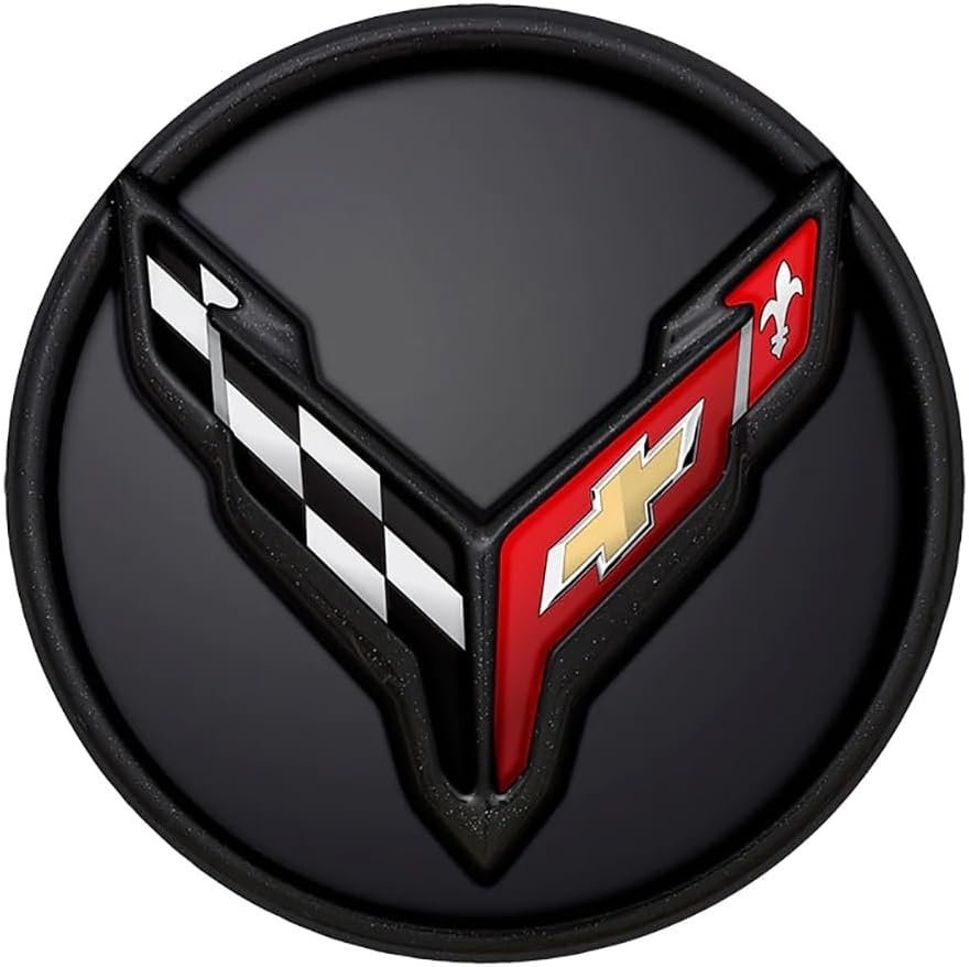 C8 Corvette Black/Carbon Flash Wheel Center Cap With Flags: Black