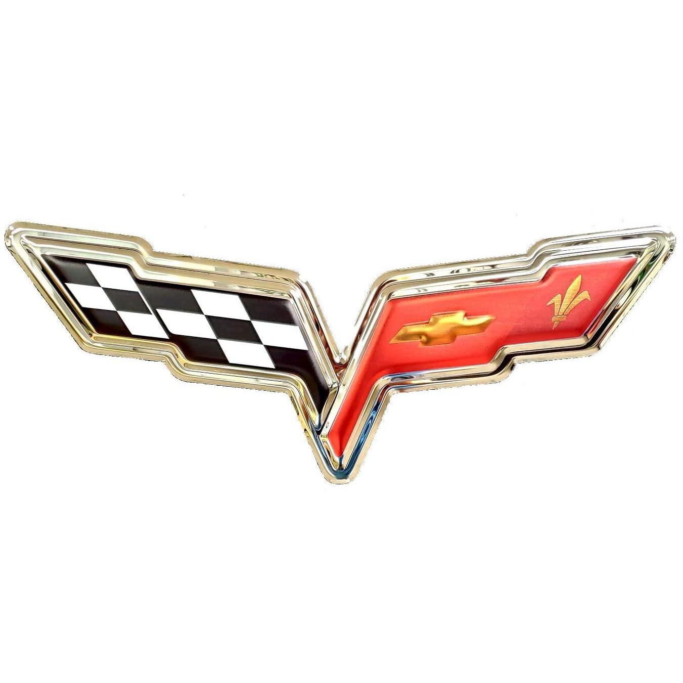 C6 Corvette Crossed Flags Stainless Steel Wall Hanging Sign - Chrome : 22" x 9"