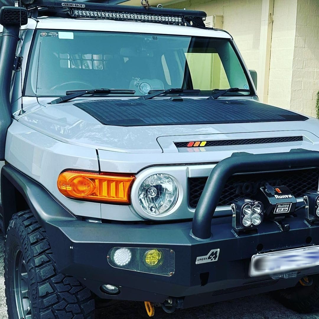 Lensun 105W 12V Hood Flexible Solar Panel Custom Fit for Toyota FJ Cruiser (2006-2022) - Off Grid Solar Power for Offroading/Overlanding/Camping