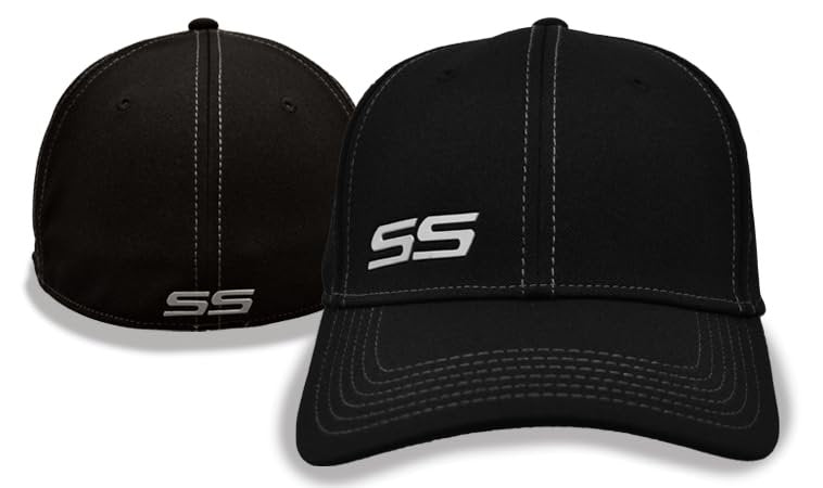 Chevrolet SS Flex Fit Hat - Chevy Stretch Fit Structured Cap - Officially Licensed by GM Black