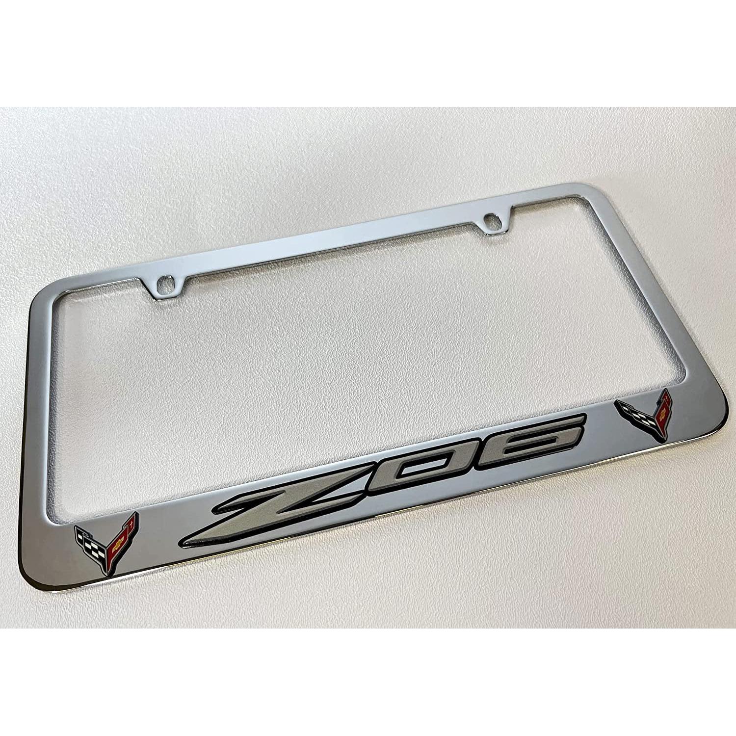 Corvette Chrome License Plate Frame W/Z06 & Flags Logo : C8 Z06