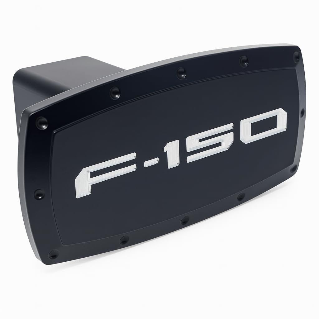 F150 Hitch Cover Plug - Black Billet Aluminum with Silver Logo - USA Made for Ford F-150