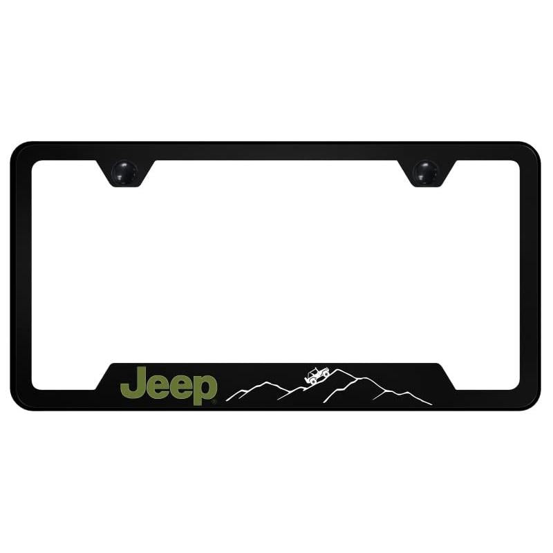 Au-TOMOTIVE GOLD, INC. Officially Licensed UV Print Logo on Black Polycarbonate Notched License Plate Frame for Jeep Mountain
