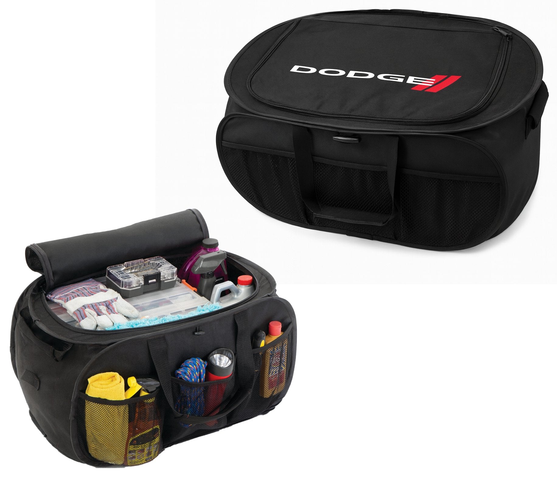 Dodge Pop Up Trunk Storage Organizer - Black Organization Expandable/Collapsible Caddy with Logo for All Dodge Vehicles