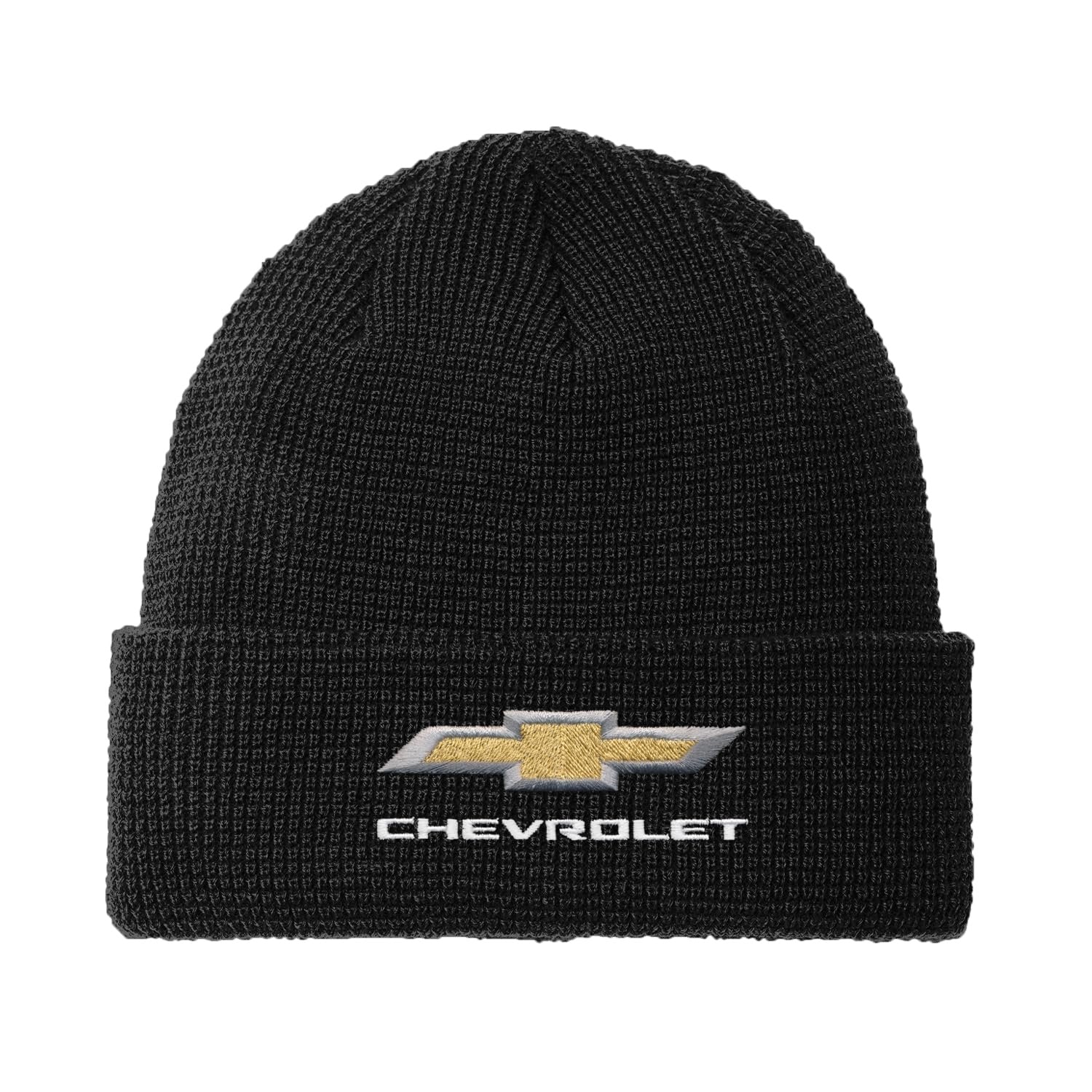 Chevrolet Bowtie Thermal Knit Cuffed Beanie - Chevy Winter Cap Black