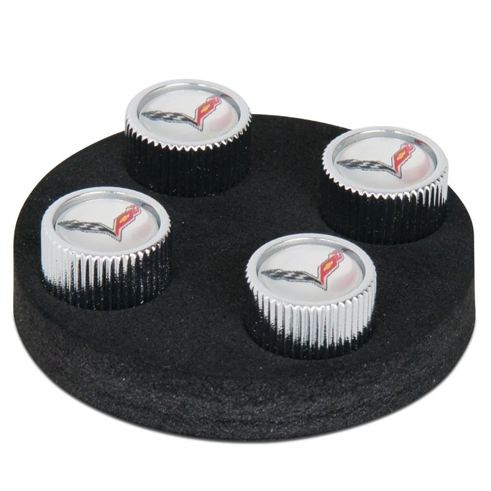 C6 Corvette Crossed Flags Knurled Aluminum Valve Stem Caps-SR1 Performance