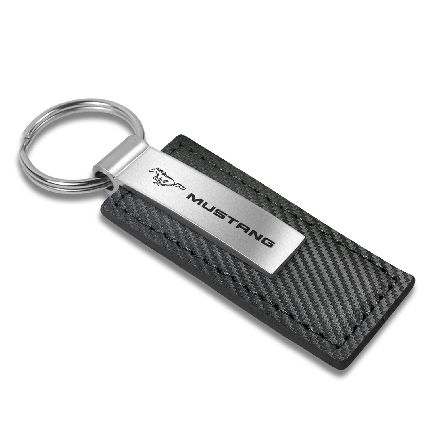 Au-TOMOTIVE GOLD Carbon Fiber Rectangular Leather Key Chain for Ford Mustang (Black)