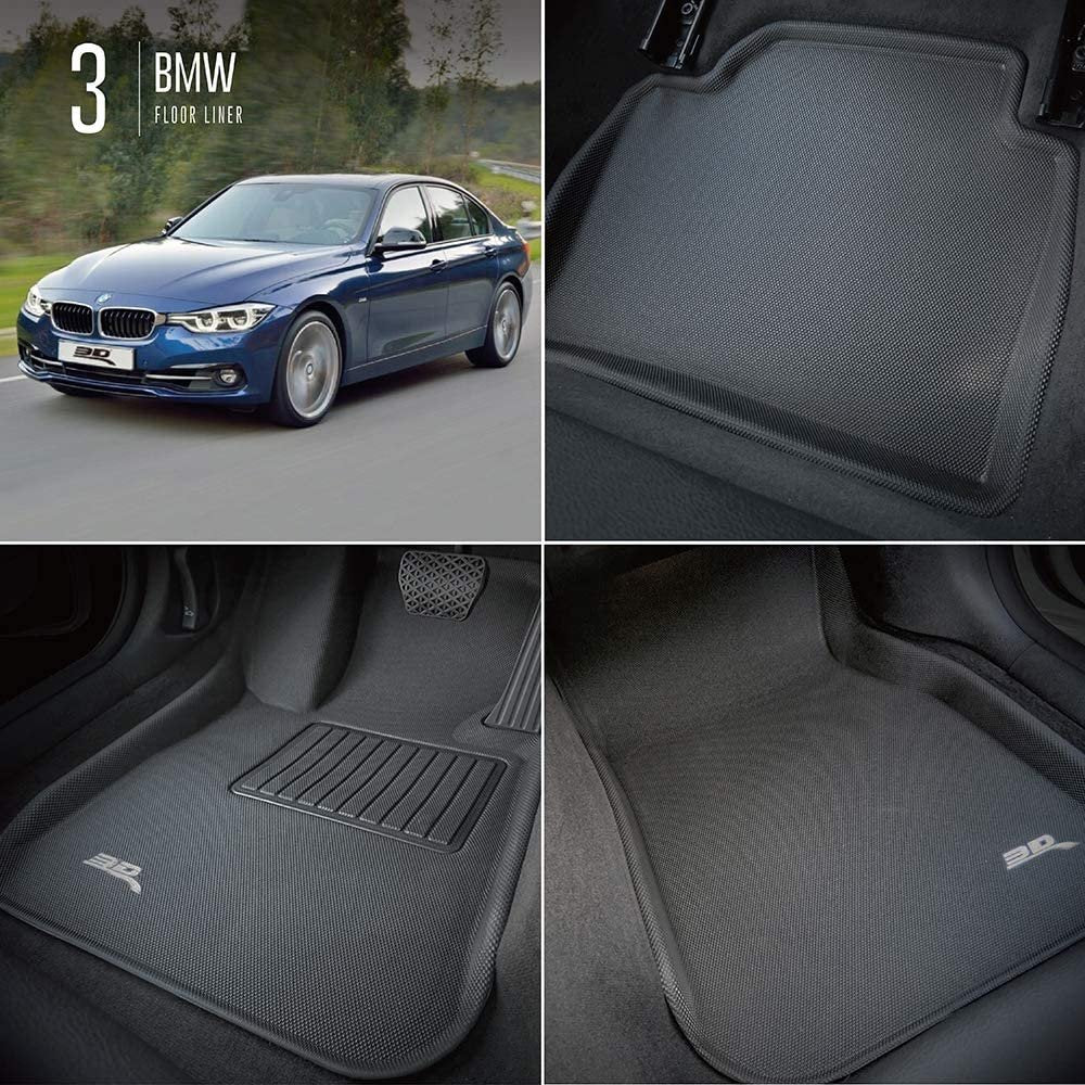 3D MAXpider Complete Set Custom Fit All-Weather Floor Mat for Select BMW 3 Series Models - Kagu Rubber-SR1 Performance