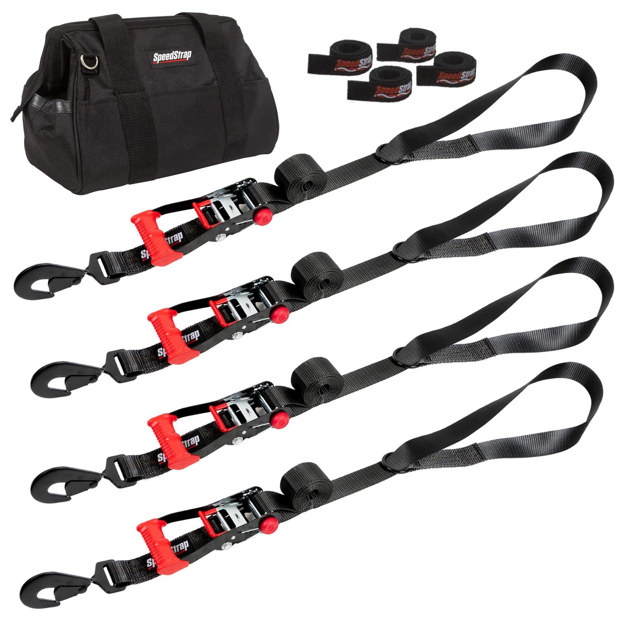 SpeedStrap Heavy Duty Wheel Lasso Tie Down Kit, 10,000 lb MRC, Fits Any Size Tire, Includes (4) Wheel Lasso Tie-Down Straps, Speedwraps, Large Storage Bag (Black)