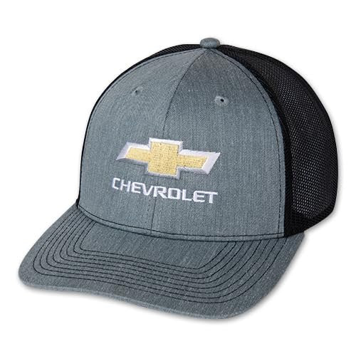 Chevrolet Bowtie Modern Trucker Hat - Officially Licensed Chevy Snapback Cap Heather Grey