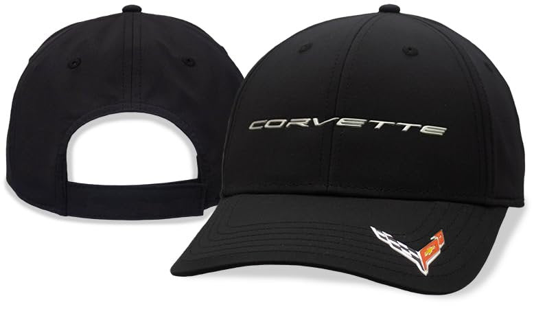 C8 Corvette Metallic Script Hat w/Crossed Flags Logo - Officially Licensed Adjustable Chevrolet Cap
