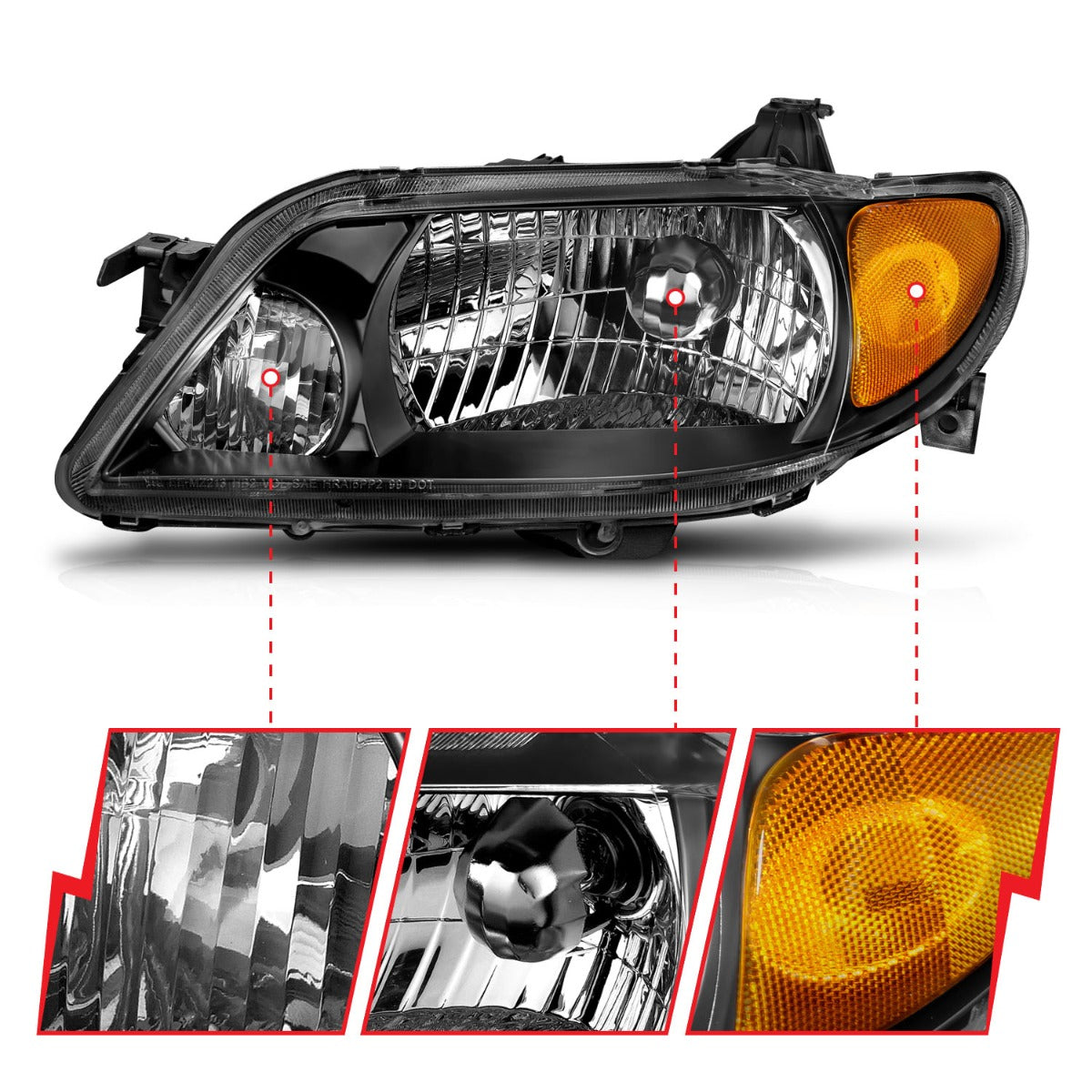 MAZDA PROTEGE 01-03 CRYSTAL HEADLIGHTS BLACK