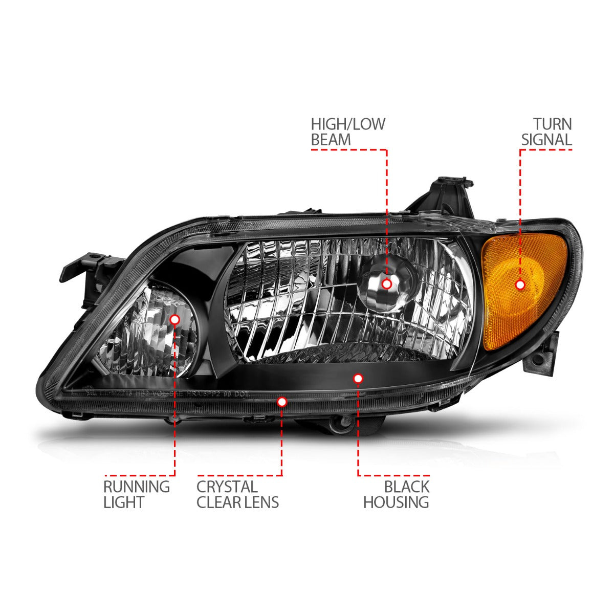 MAZDA PROTEGE 01-03 CRYSTAL HEADLIGHTS BLACK