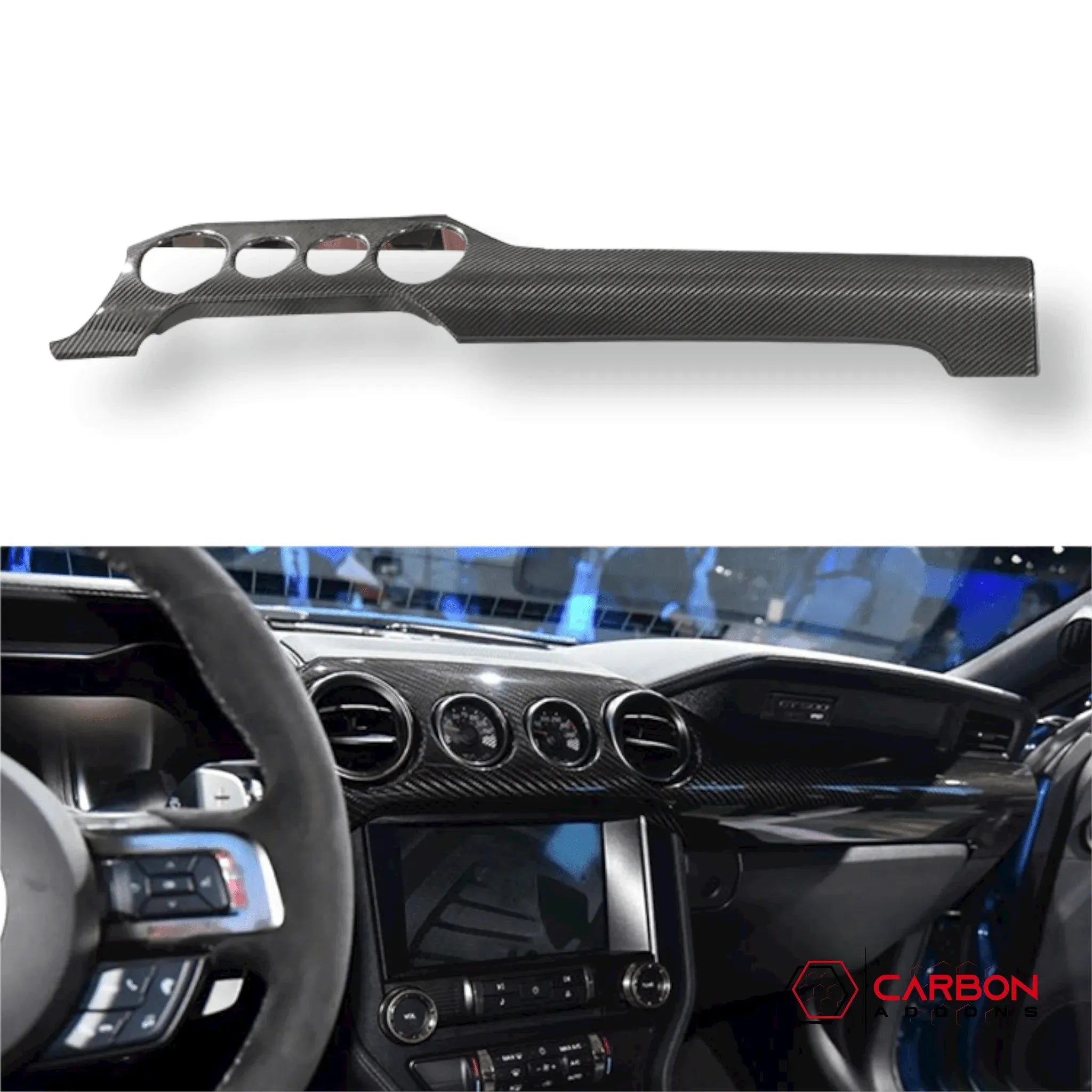 Mustang 2015-2023 Hard Carbon Fiber Dashboard Cover - carbonaddons Carbon Fiber Parts, Accessories, Upgrades, Mods