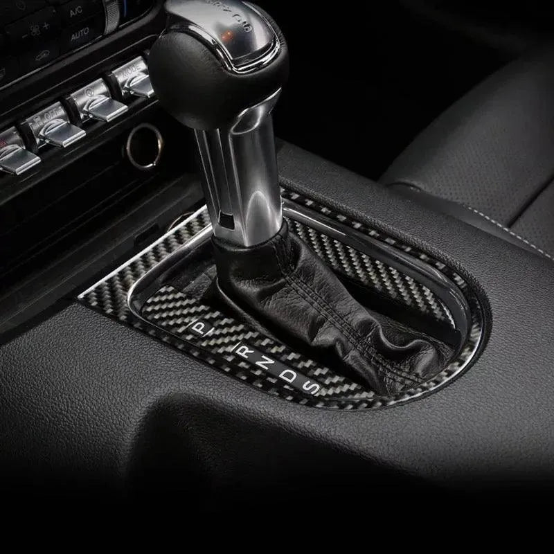 Mustang 2015-2023 Real Carbon Fiber Center Console & Gear Shift Bezel Trim Overlay - carbonaddons Carbon Fiber Parts, Accessories, Upgrades, Mods
