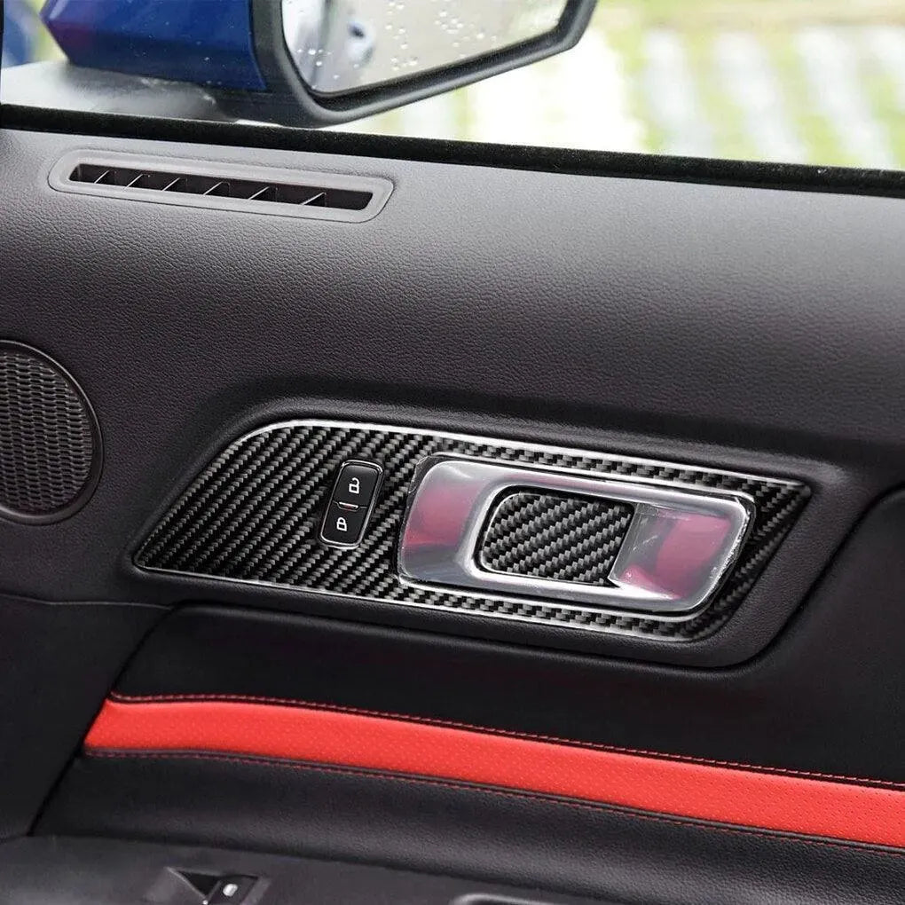 Mustang 2015-2023 Real Carbon Fiber Interior Door Handle Overlay - carbonaddons Carbon Fiber Parts, Accessories, Upgrades, Mods