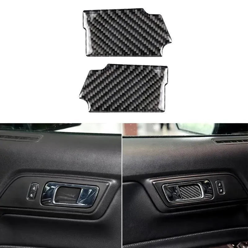 Mustang 2015-2023 Real Carbon Fiber Interior Door Handle Overlay - carbonaddons Carbon Fiber Parts, Accessories, Upgrades, Mods