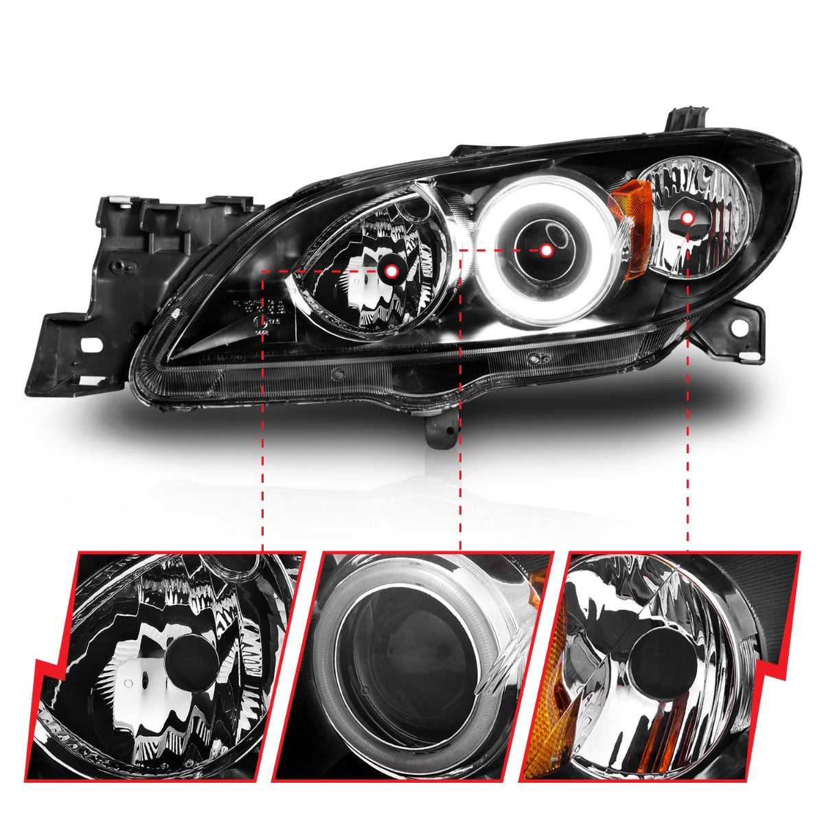 MAZDA 3 04-08 4DR PROJECTOR HEADLIGHTS BLACK W/ RX HALO