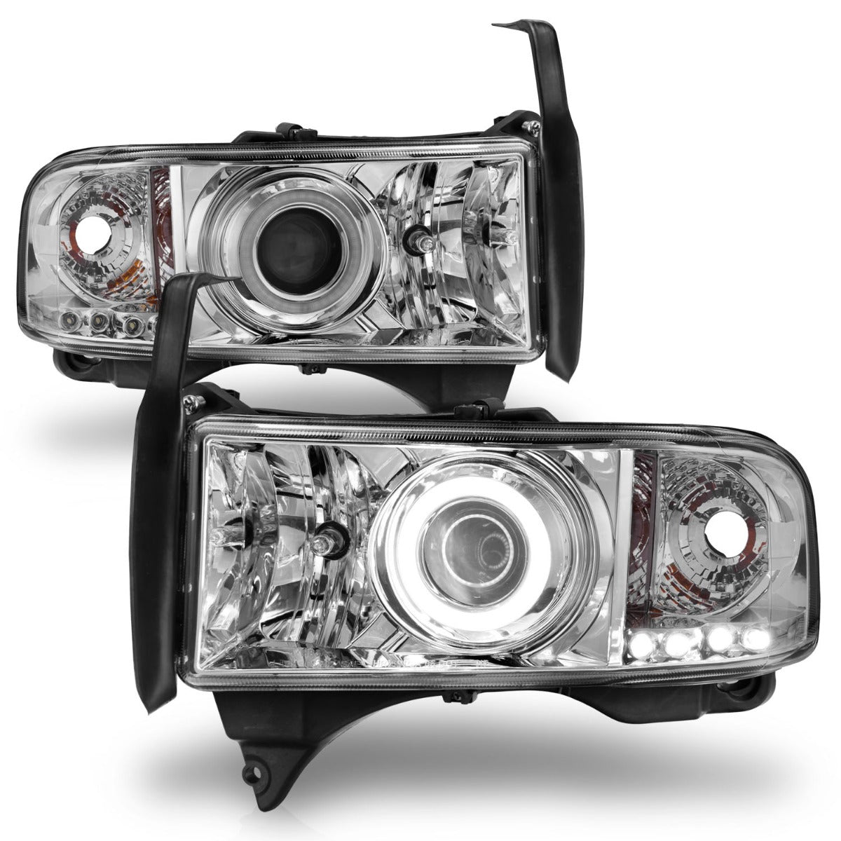 DODGE RAM 1500 94-01 / RAM 2500/3500 94-02 / RAM SPORT MODEL 94-98 PROJECTOR HALO HEADLIGHTS CHROME W/ RX HALO
